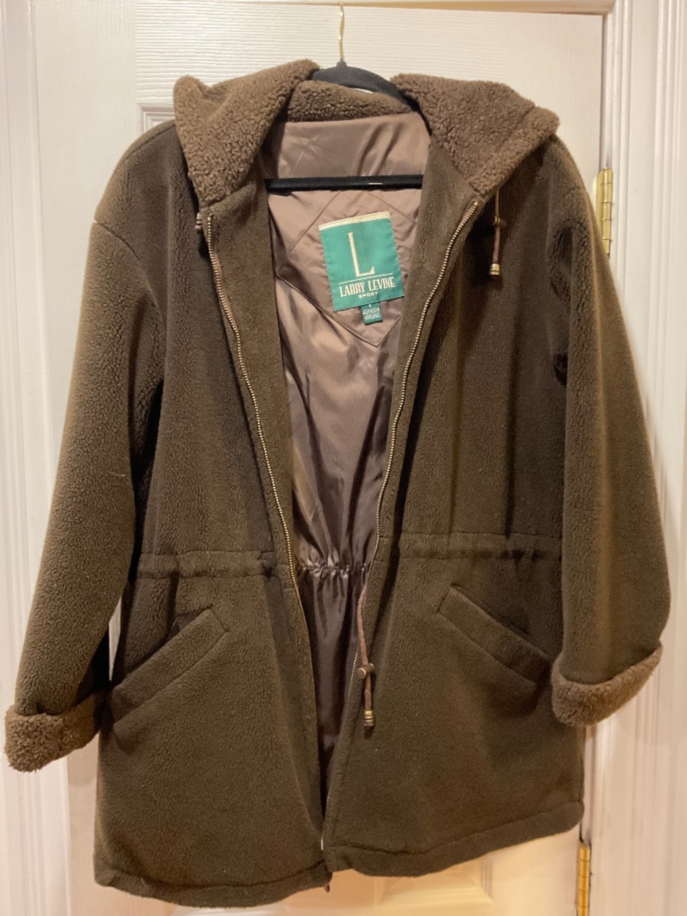 Larry Levine Women’s Brown Hooded Sport Fleece Full Zip Jacket Size S Pre Owned